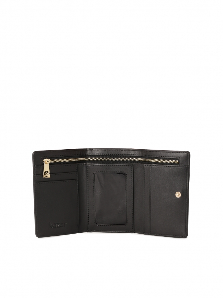 Czarny skórzany portfel zdobiony paskami