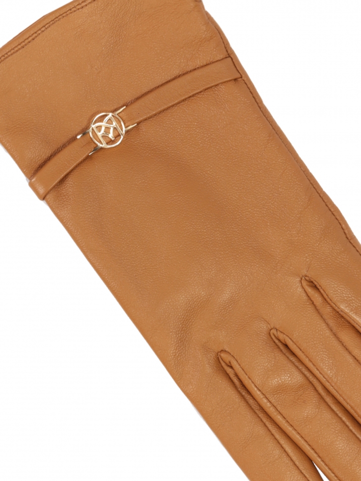 Jasnobrązowe rękawiczki ze otym monogramem KAZAR