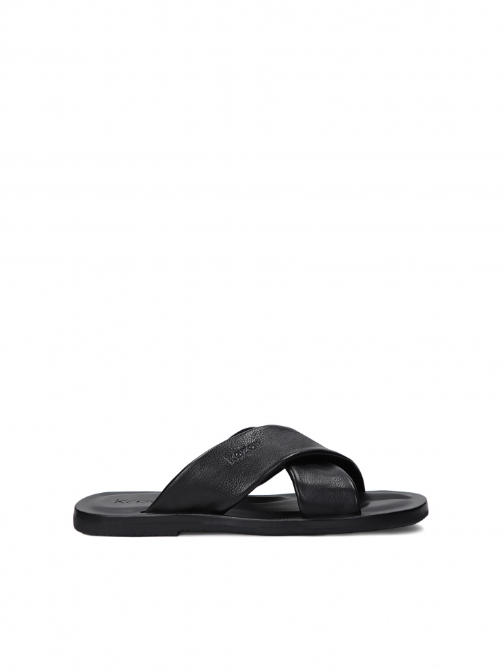 Czarne skórzane klapki męskie z szerokimi paskami