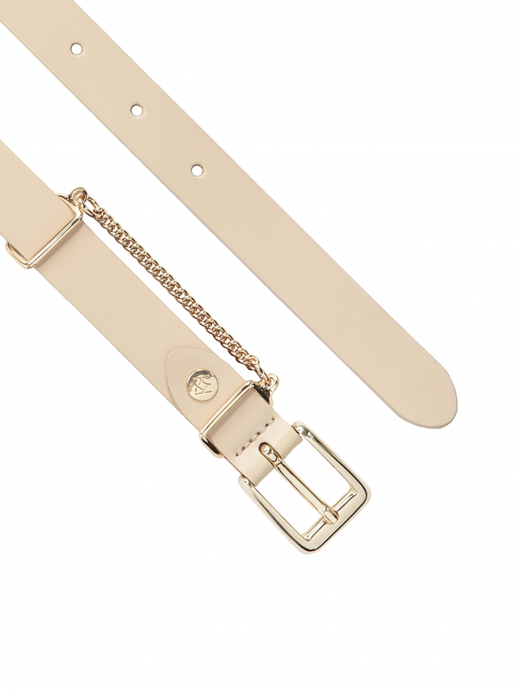 Beżowy pasek damski z łańcuszkiem