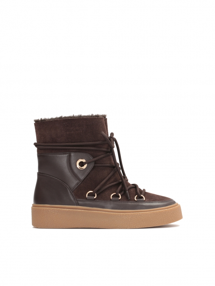 Brązowe ocieplane trzewiki damskie z futrem syntetycznym