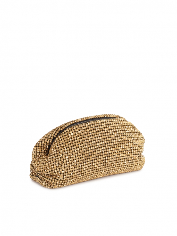 Złota torebka do ręki z cyrkoniami