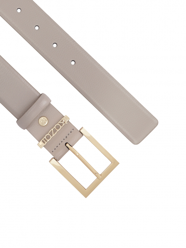 Szary pasek z metalową szlufką z logo