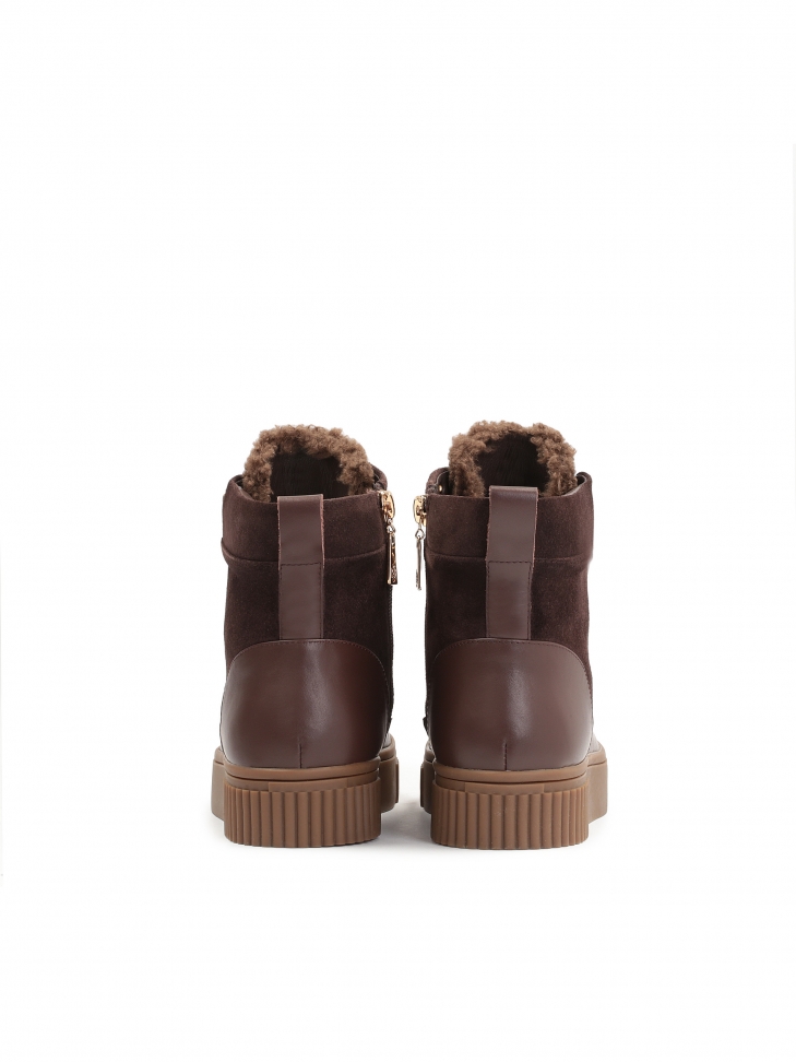 Ciemnobrązowe trzewiki z zamszu i skóry licowej