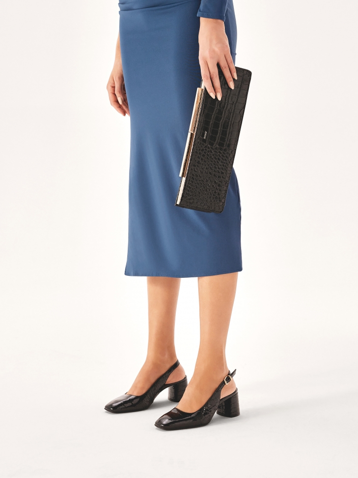 Podłużna okazjonalana torebka ze skóry we wzór croco