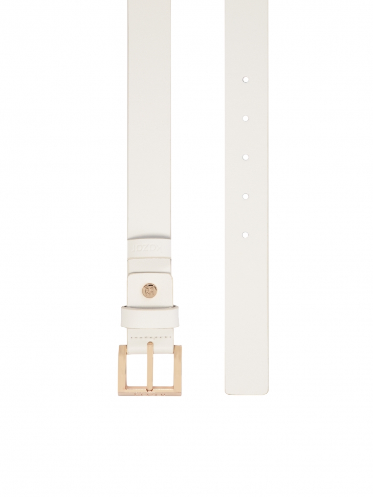 Skórzany biały pasek damski z logowaną klamrą