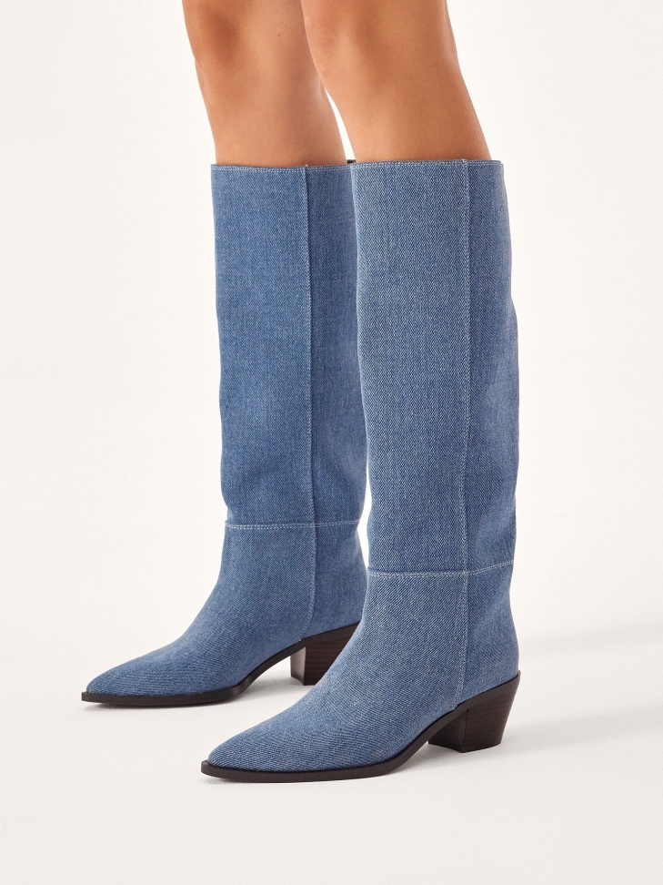 Wsuwane kozaki jeansowe kowbojki