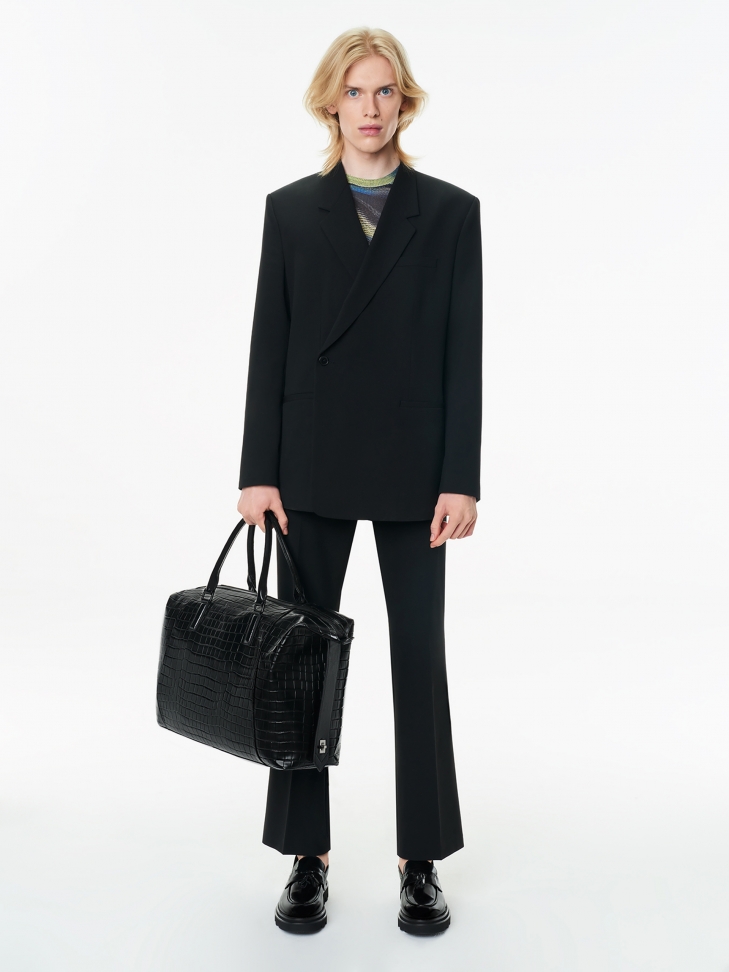 Czarne loafersy męskie skórzane z trepową podeszwą