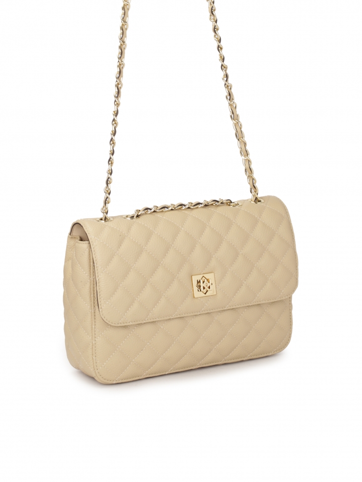 Skórzana beżowa torebka w efektowny pikowany wzór