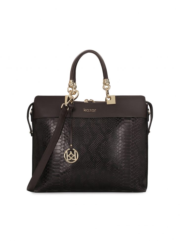 Biznesowa brązowa torebka z tłoczonym zdobieniem