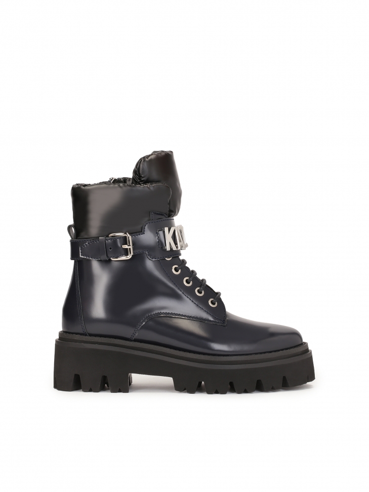 Grafitowe trzewiki z odpinanym paskiem z napisem