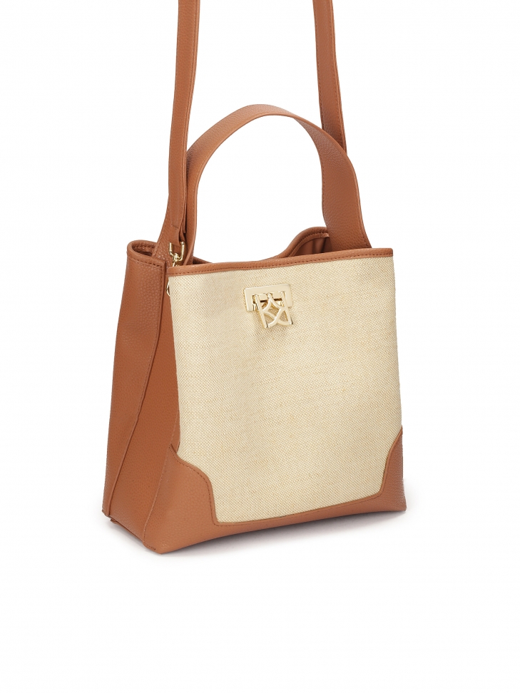 Brązowa torebka ze skóry i tkaniny