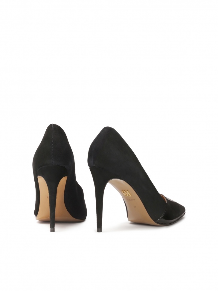 Zamszowe czółenka z lakierowanymi noskami