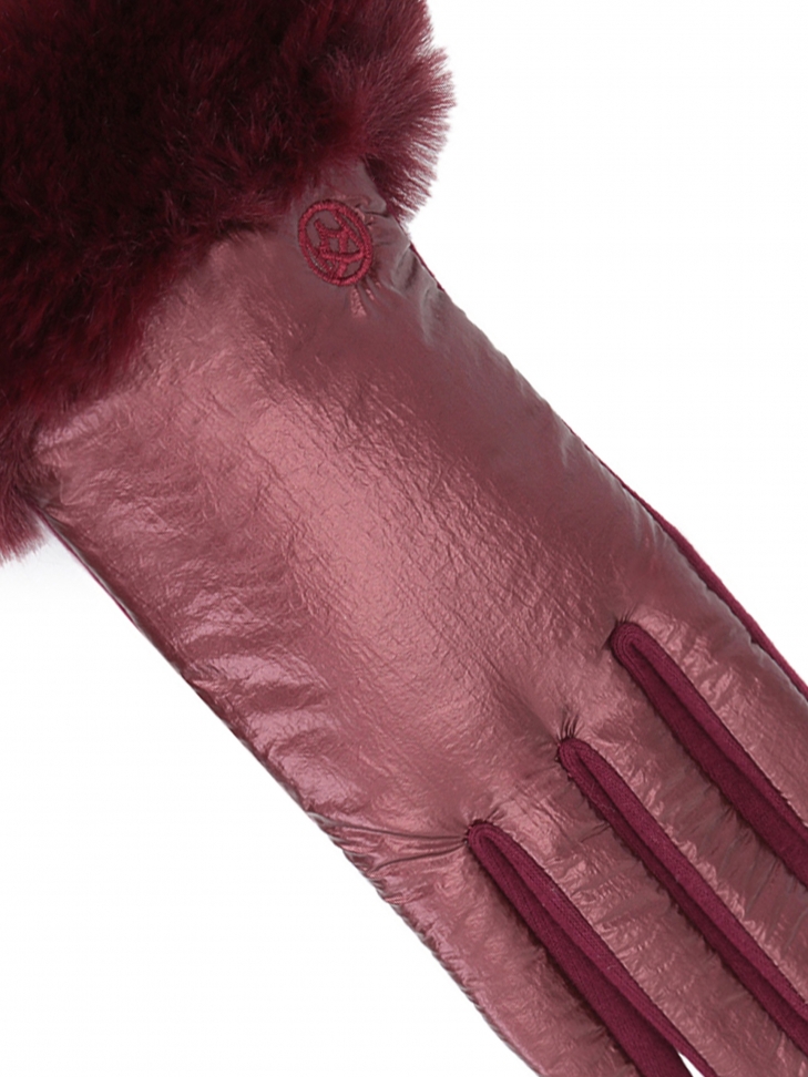 Damskie rękawiczki z bordowej tkaniny o satynowym wykończeniu