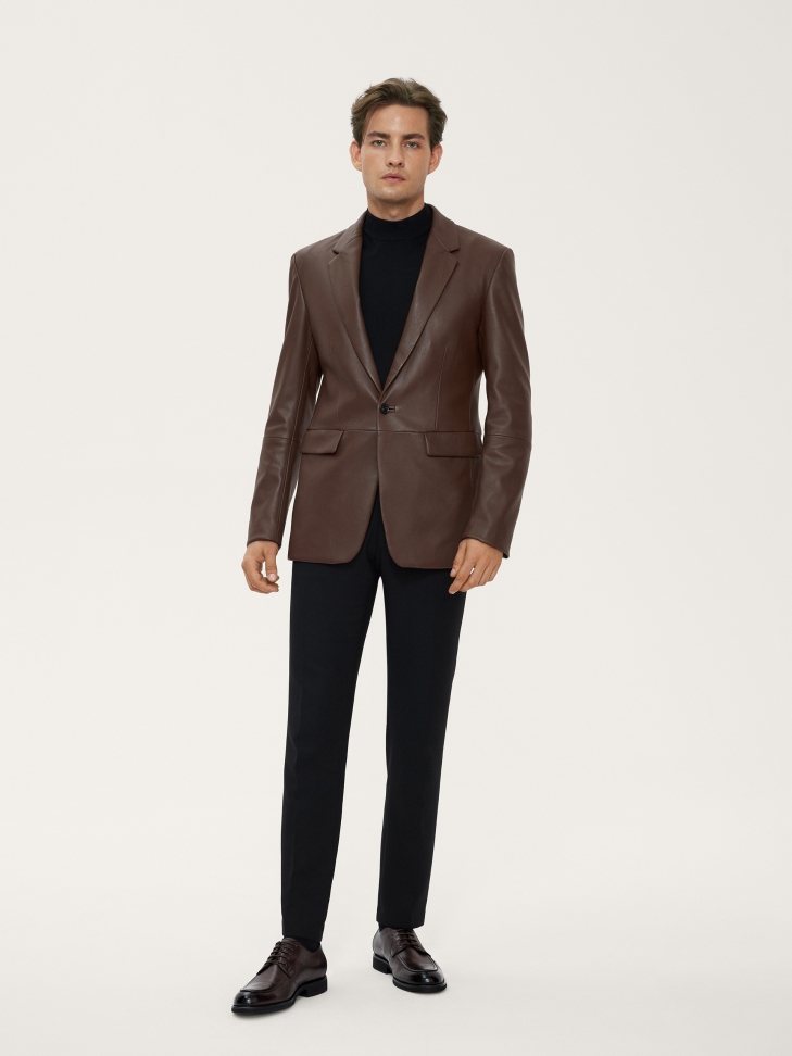 Brązowe skórzane półbuty męskie z przeszyciem na nosku