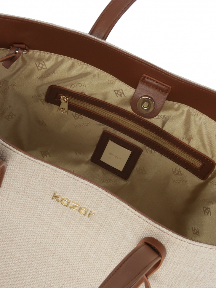 Duża torebka z tkaniny Canvas i skóry naturalnej