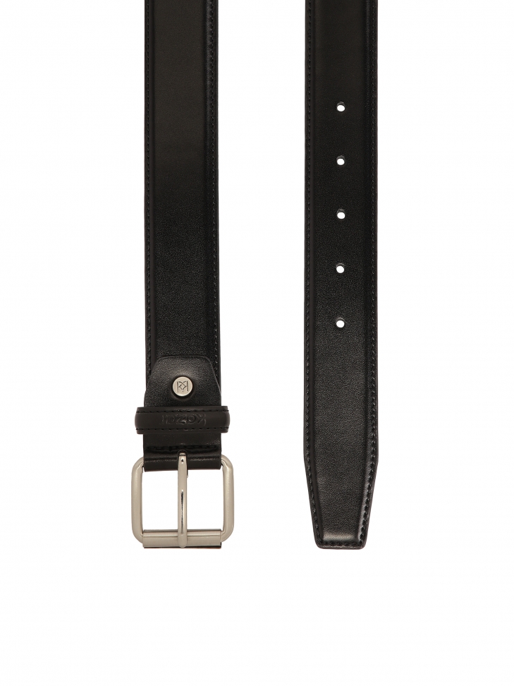 Skórzany czarny pasek ze szczotkowaną klamrą