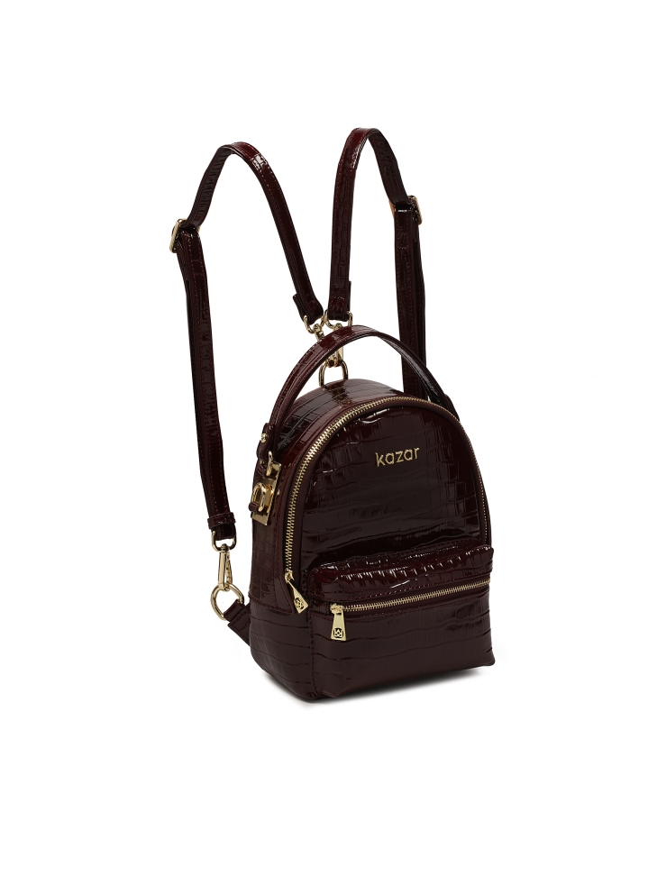 Plecak 2w1 z bordowej tłoczonej skóry