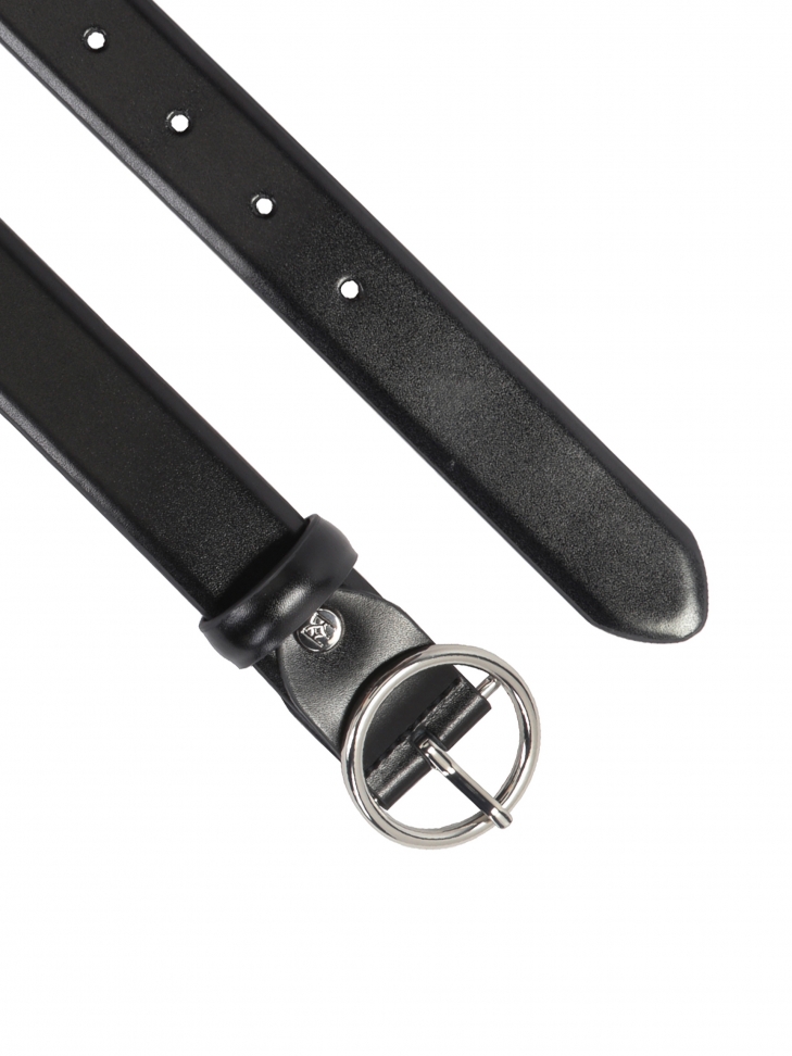 Skórzany czarny pasek damski z dużą oągłą klamrą