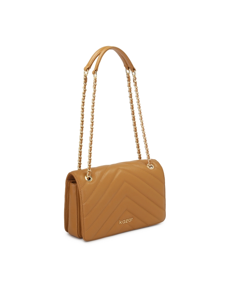 Jasnobrązowa torebka z poprzecznym przeszyciem