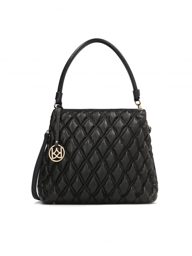 Duża pikowana torebka z miękkiej czarnej skóry