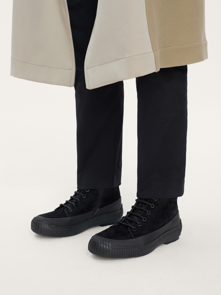 Nubukowe trzewiki męskie z gumowaną skórzaną wstawką