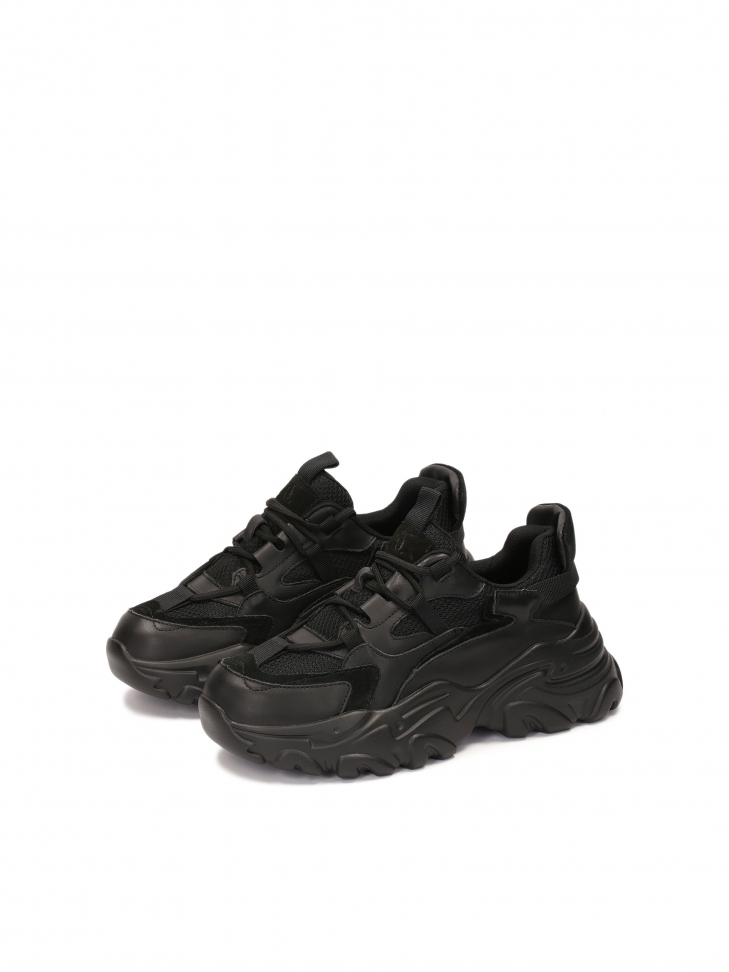 Nowoczesne czarne sneakersy damskie na grubej podeszwie