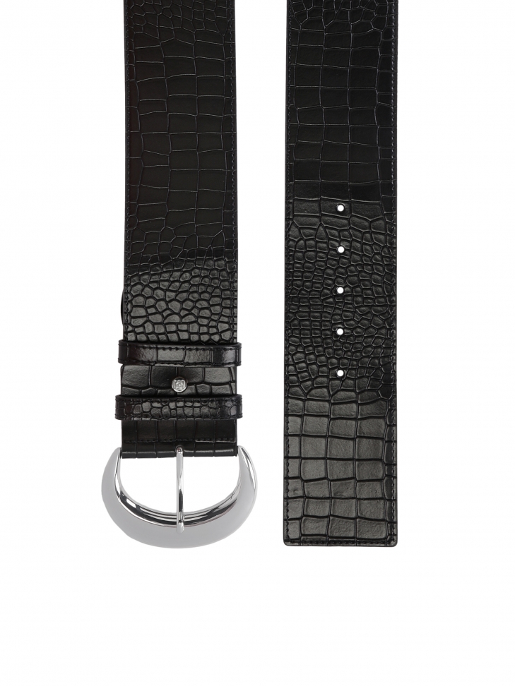 Czarny szeroki pasek damski z tłoczonej skóry