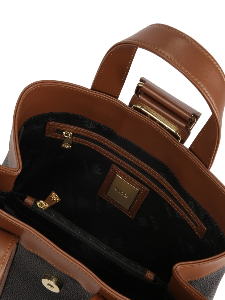 Brązowo-czarna torebka z uchwytami do ręki