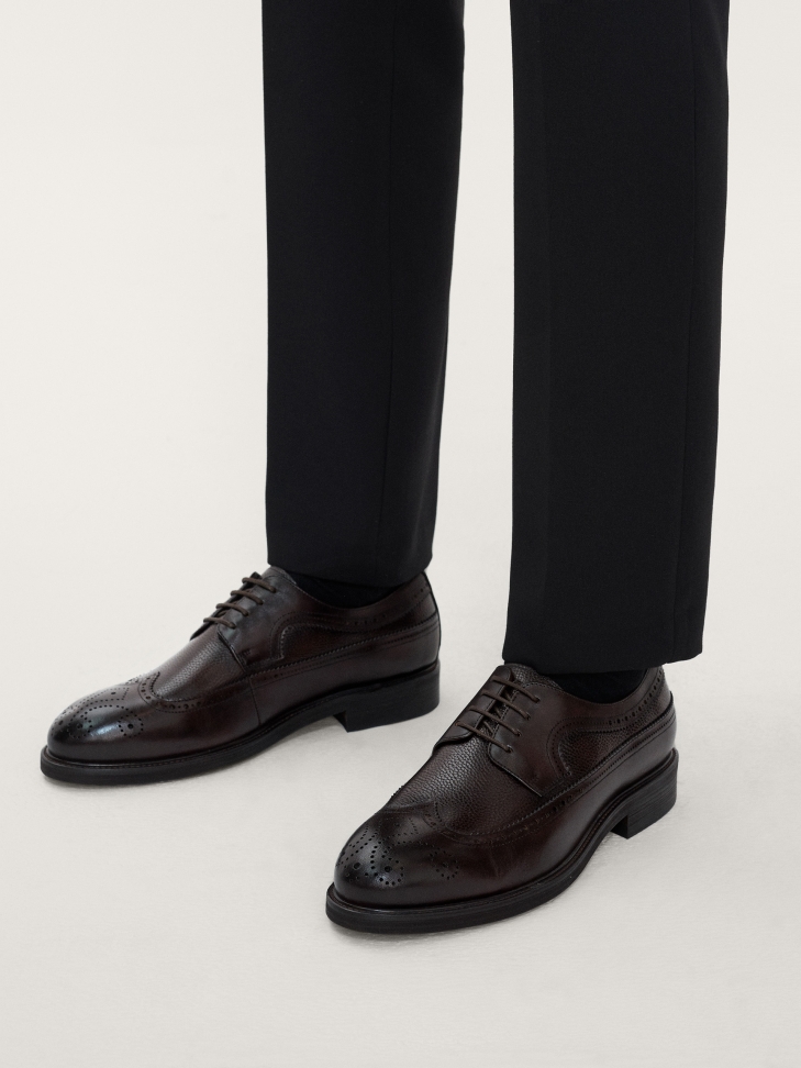 Casualowe brązowe Brogsy męskie ze skóry licowej