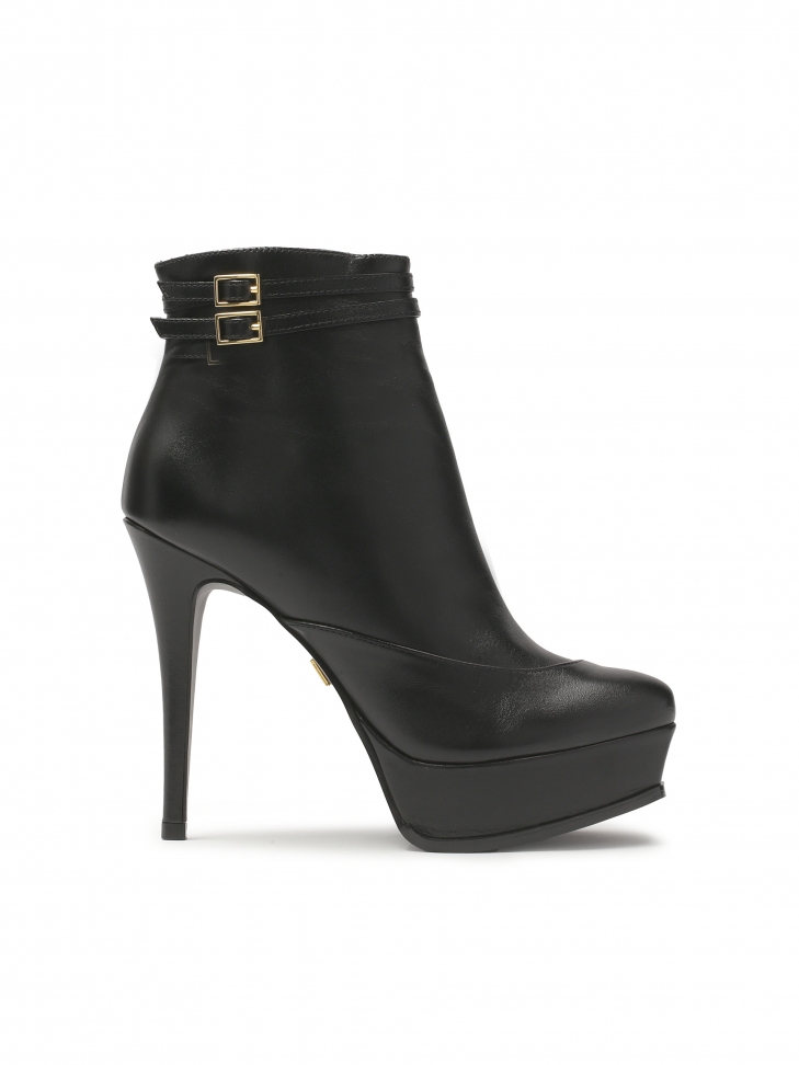 Skórzane botki na wysokim obcasie i platformie