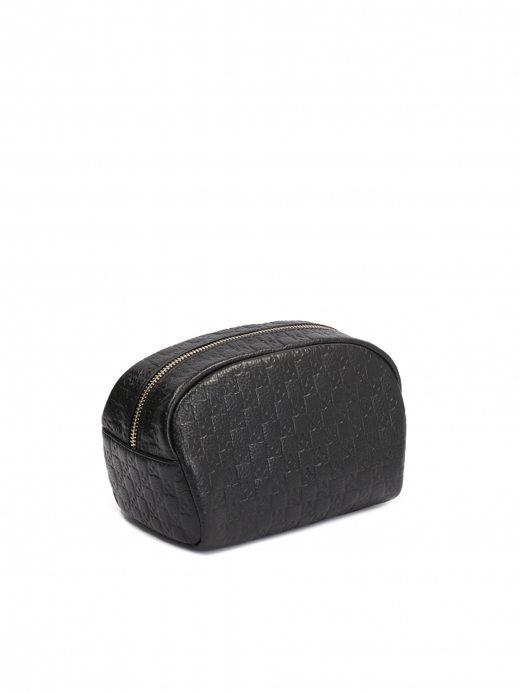 Pojemna czarna kosmetyczka zdobiona tłoczonymi monogramami KAZAR