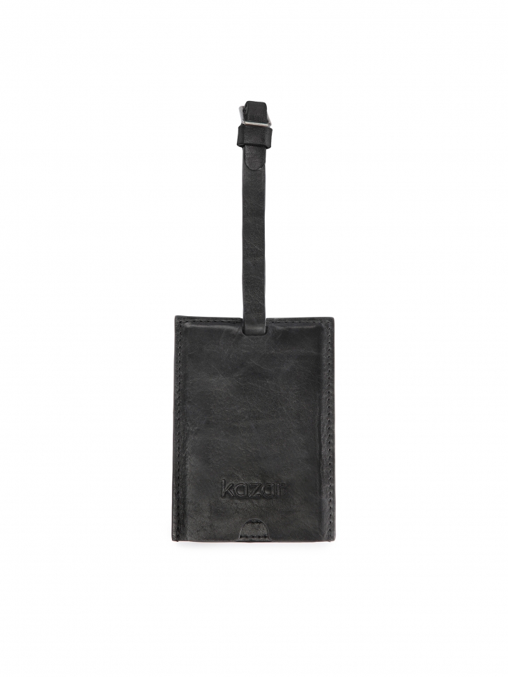 Czarna skórzana zawieszka na walizkę