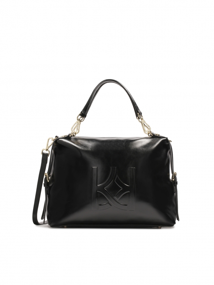 Pojemna czarna torebka ze skóry