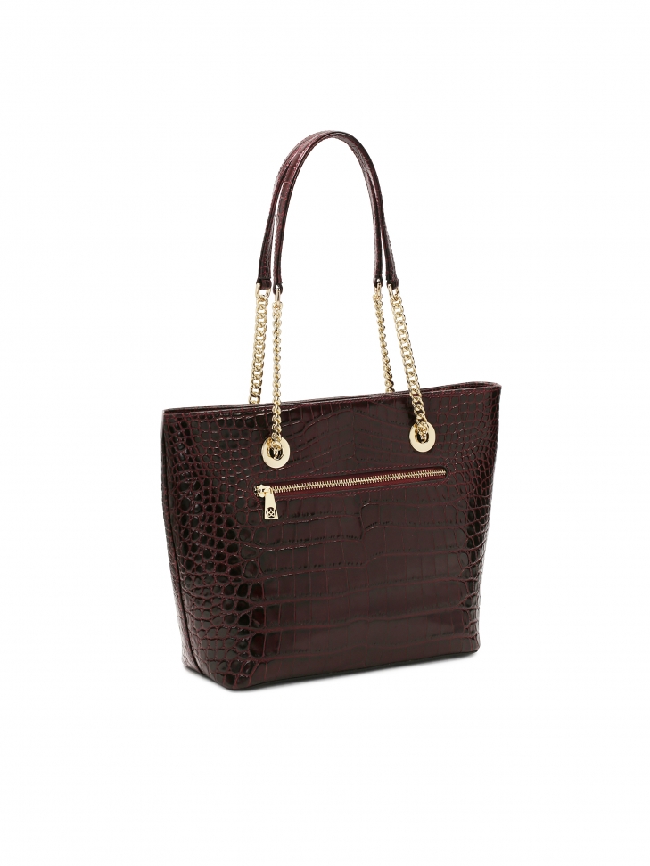 Bordowa błyszcząca torebka z tłoczonej skóry