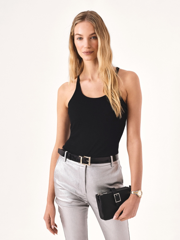 Czarno-oty dwustronny pasek skórzany