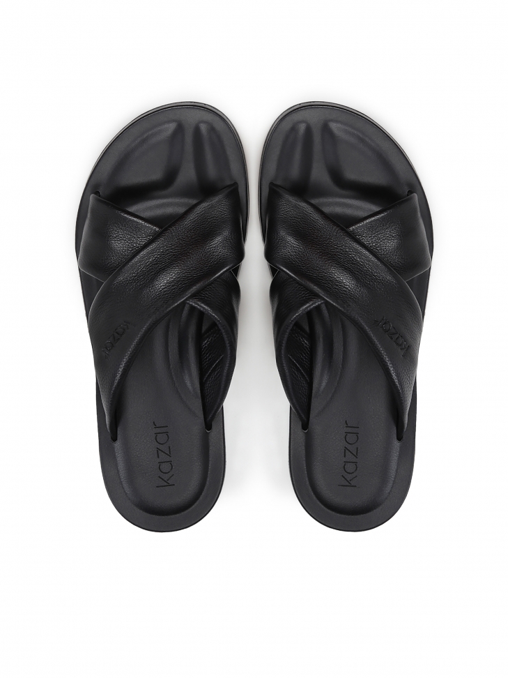 Czarne skórzane klapki męskie z szerokimi paskami