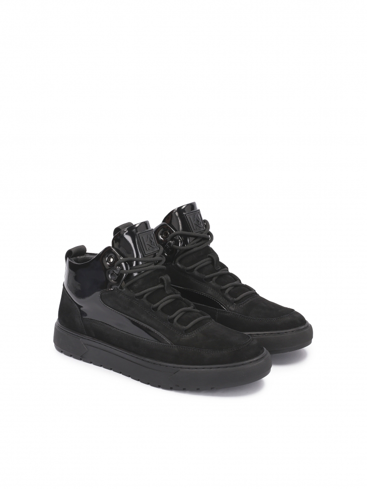 Czarne skórzane sneakersy z połyskującymi elementami