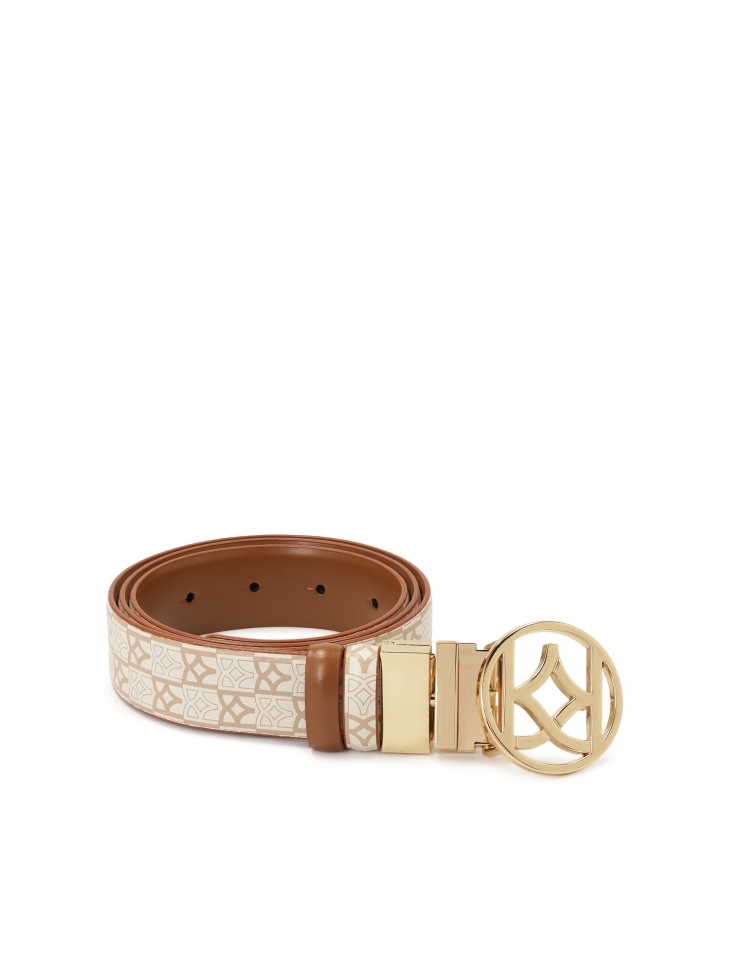 Beżowo-brązowy pasek dwustronny w monogramy