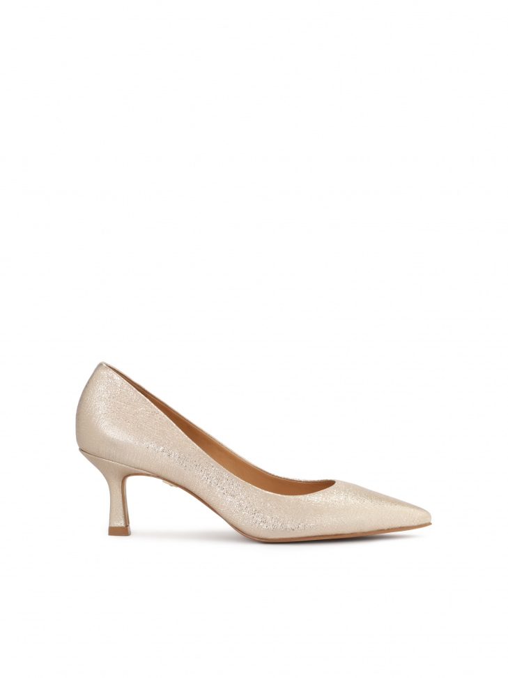 Czółenka ślubne z metalizowanej skóry