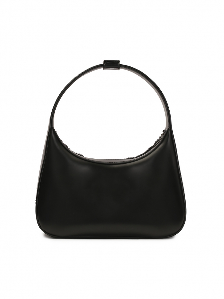 Czarna torebka na ramię ze skóry i wełny owczej