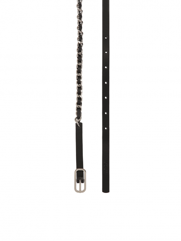 Wąski skórzany pasek z metalowym łańcuchem