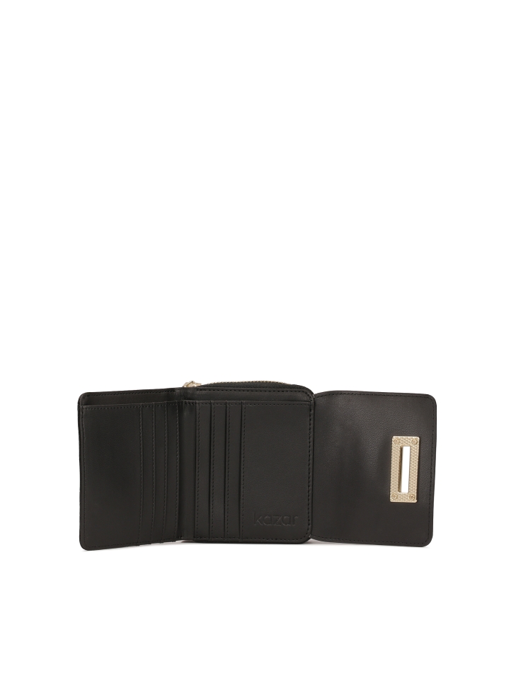 Kompaktowy portfel w okodyli wzór z ozdobnym zapięciem