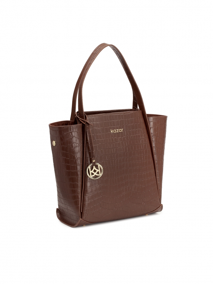 Duża brązowa torebka na ramię z tłoczonej skóry