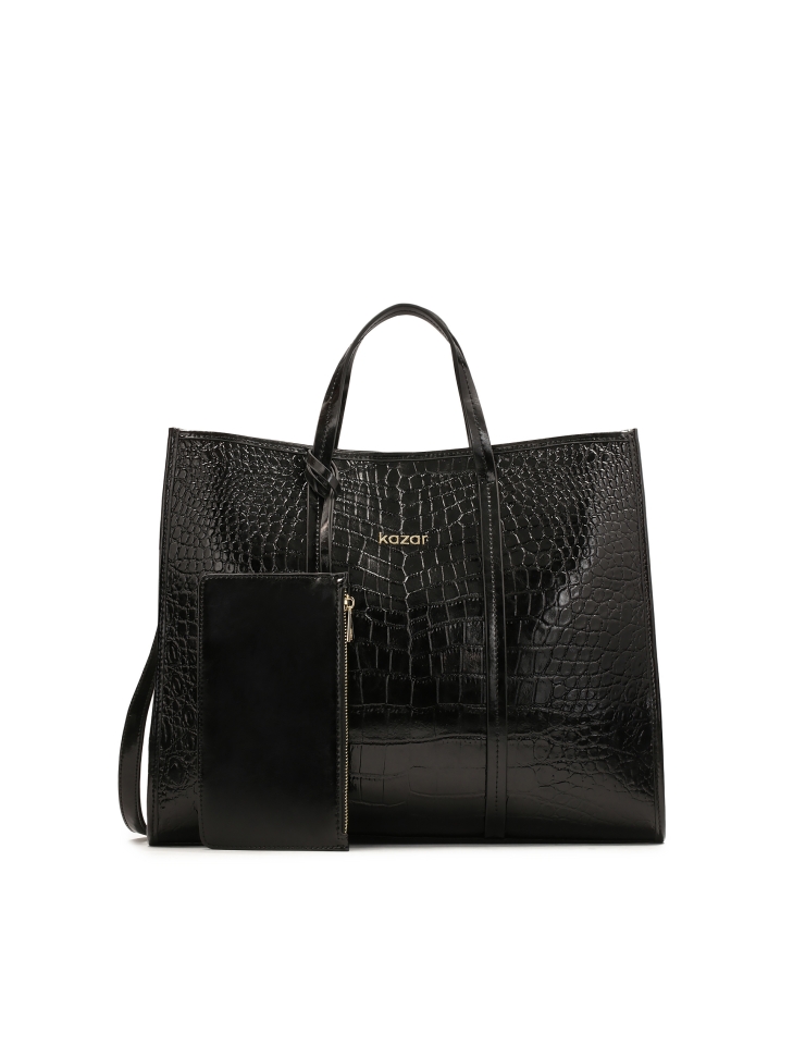 Duża skórzana torebka w egzotyczny wzór