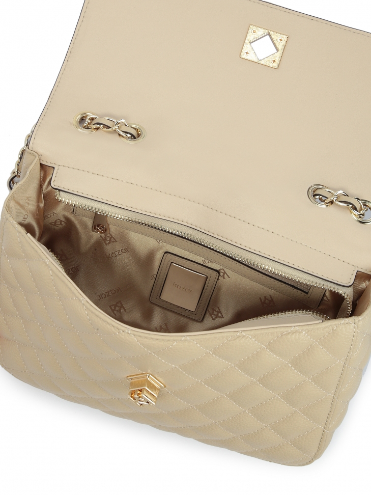 Skórzana beżowa torebka w efektowny pikowany wzór