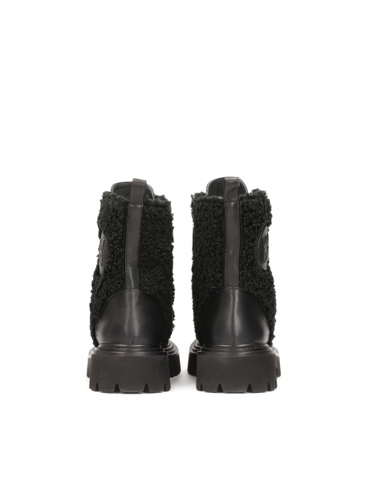 Skórzane trzewiki damskie z ozdobnym kożuszkiem
