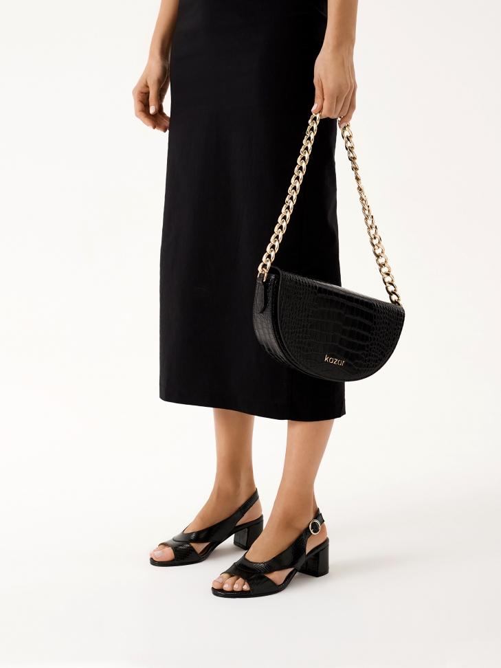 Czarne skórzane sandały na słupkowym obcasie