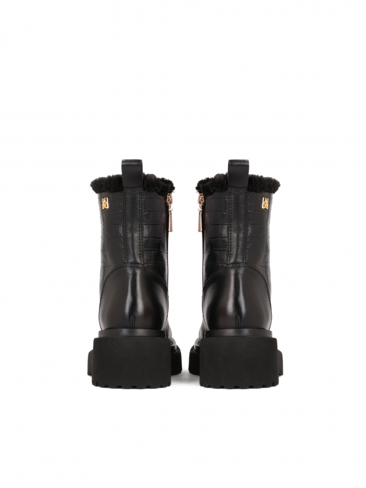 Ocieplane trzewiki damskie z tłoczonej i gładkiej skóry