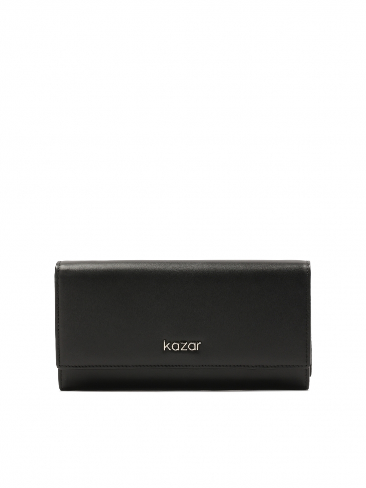 Podłużny skórzany portfel ze srebrnymi detalami